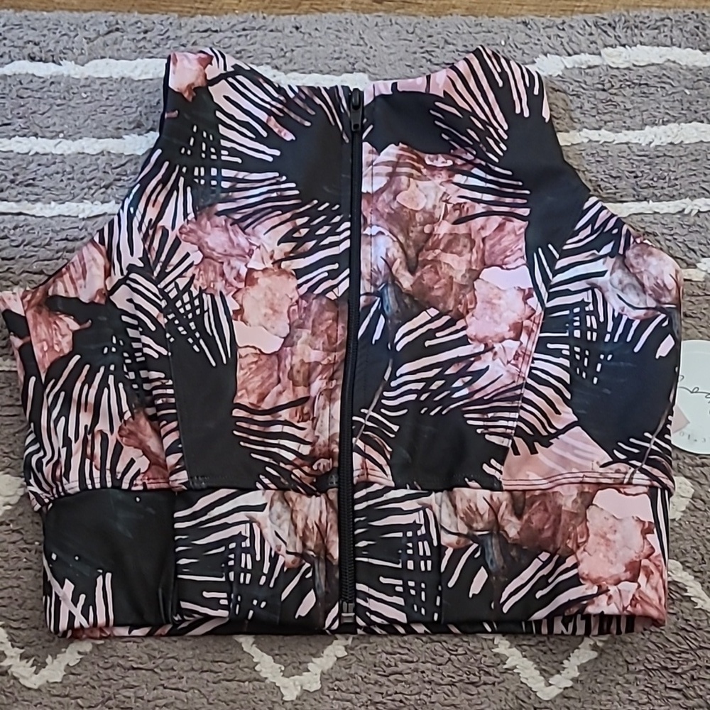 Jules & Nolan Size L High Necked Floral Printed Zip Up Sports Bra